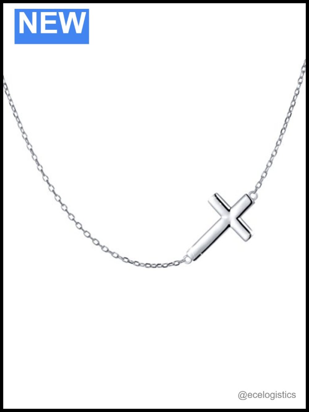 S925 Sterling Silver Sideways Cross Choker Necklace 14-18 Inch